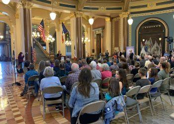 Iowa Gov. Kim Reynolds speaking at Prayer for Life rally on March 21, 2022.