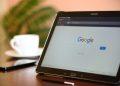 black samsung tablet on google page