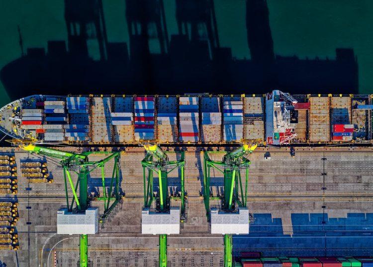 aerial view of cargo ship