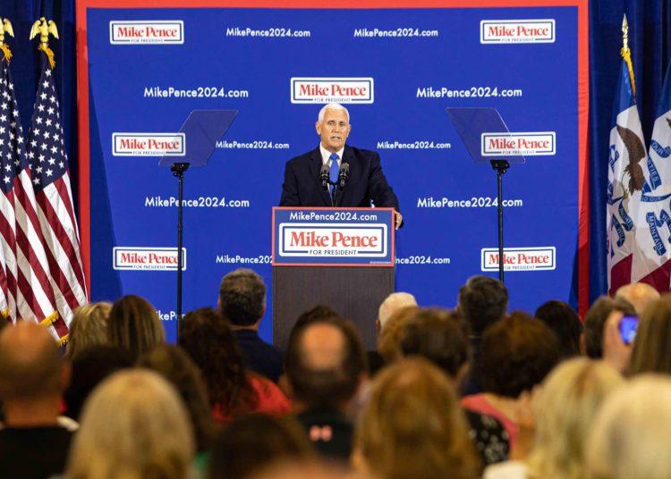 Former Vice President Mike Pence announced his presidential campaign in a speech at Des Moines Area Community College in Ankeny, Iowa on June 7, 2023.